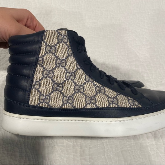Gucci Mens Navy Blue GG Supreme High Top Sneakers - Picture 7 of 14